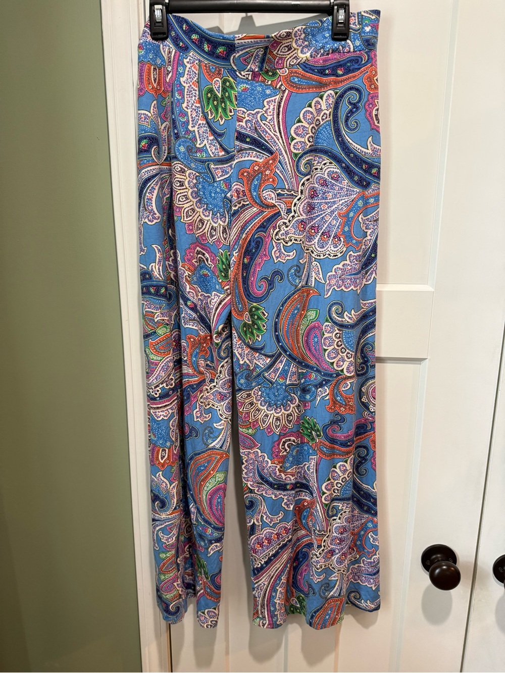 Paisley Print Blue Pants- Women's Casual Pant - Picture 2 of 4